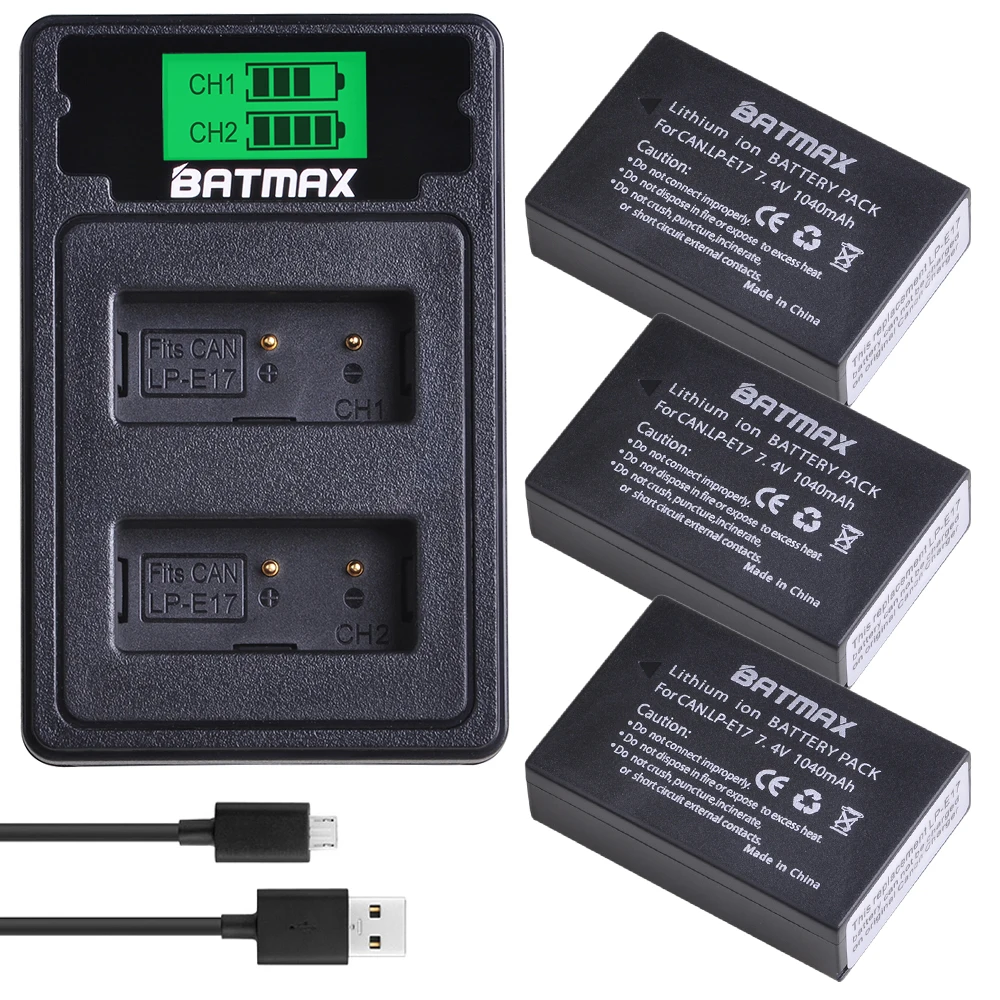 3B with charger Batmax LP-E17 LPE17 LP E17 батарея+ ЖК-дисплей Dual USB зарядное устройство с портом type C для Canon EOS M3 M5 M6 Rebel T6i T7i EOS 77D 750D - Цвет: 3B with charger