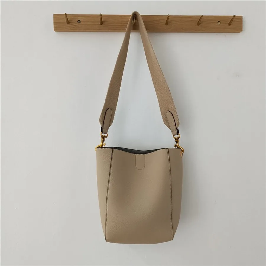 

Fashion Pu Bucket Bags Women Handbags Casual Wide Shoulder Strap Shoulder Bag Ladies Simple Solid Color Messenger Crossbody Bags