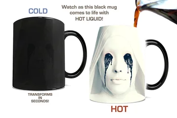 

Horror Nun Tricky Thermal Cup Terror Face Discolor Ceramic Funny Prank Hot Cold Color Change Heat Sensitive Tea Coffee Magic Mug