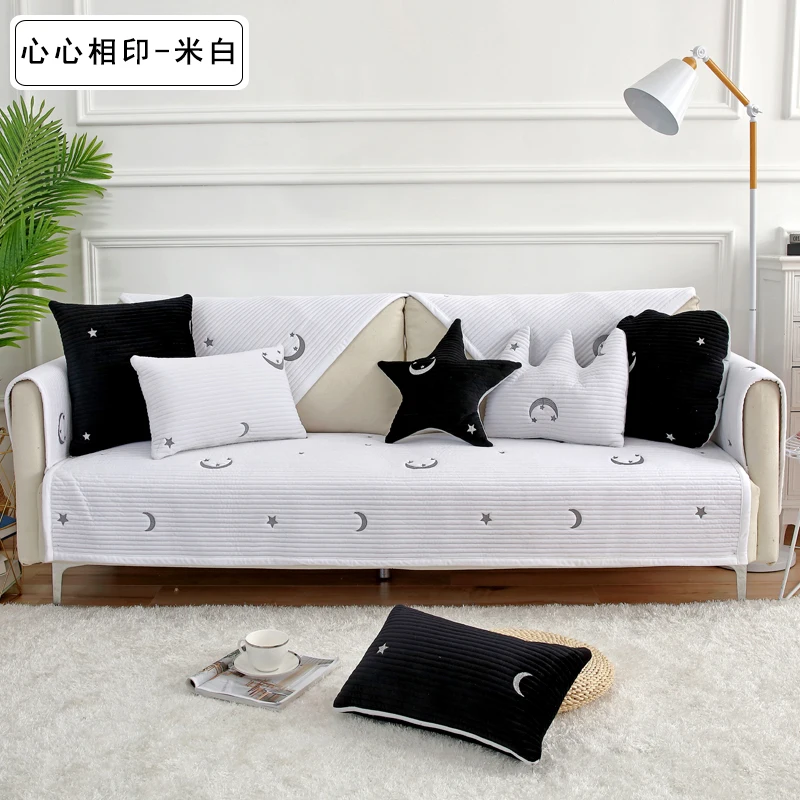 High-grade embroidery New short plush fabric Winter sofa cushion slip combination sofa cover backrest towel cushion four seasons