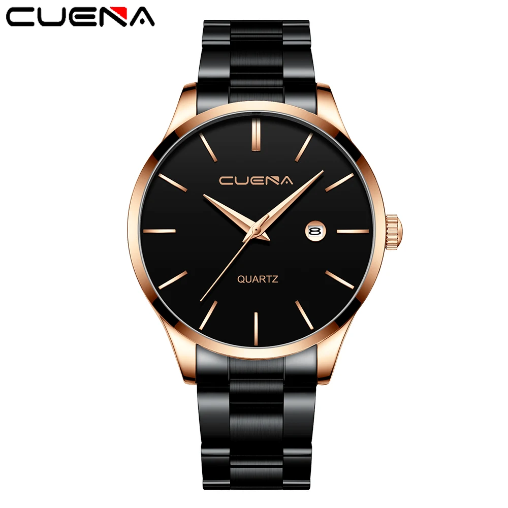 CUENA, мужские часы, Топ бренд, кварцевый механизм, Роскошные, бизнес, золотые часы, военные, спортивные, водонепроницаемые, наручные часы, Relogio Masculino - Цвет: black black rose