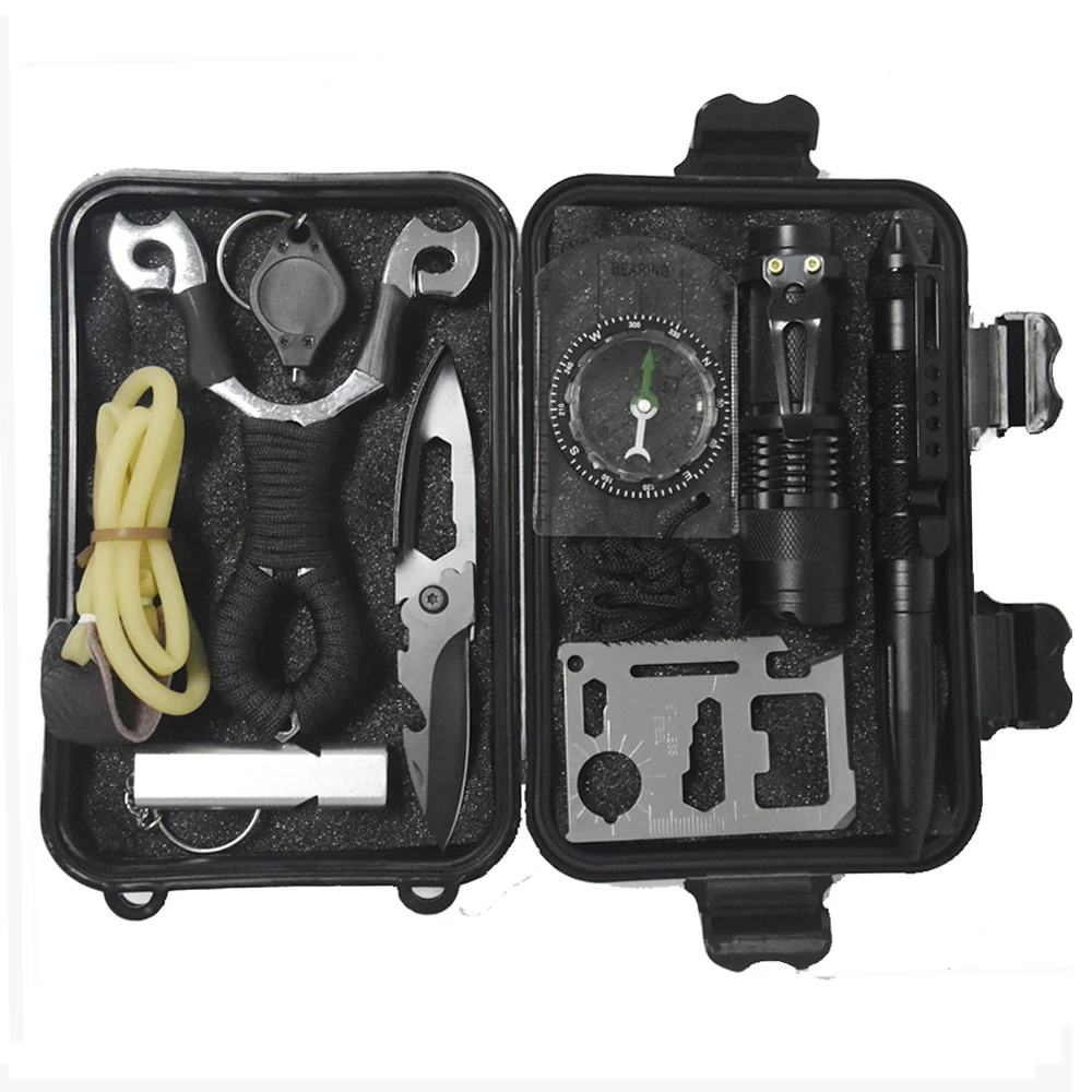 

10 in 1 survival kit Set Outdoor Camping Travel Multifunction First aid SOS EDC Emergency Supplies Tactical+slingshot