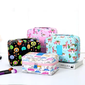 

Printed Leather Cosmetic Bag Travel Makeup Case Organizer Portable Wash Bag High Capacity Square Storage Bag LMJZ