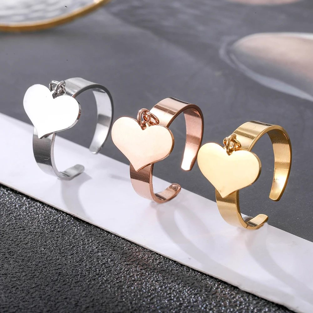 Double Heart Stainless Steel Rings for Women Gold Silvery Wedding Engagement Charm Female Rings 2021 Trend Jewellery Party Gifts
