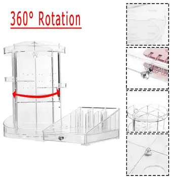 

Makeup Case Acrylic Cosmetic Jewelry Storage Organizer 360-degree Rotating Adjustable Holder Box 48x24x32cm 3 Color