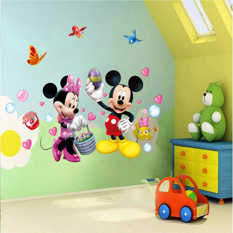 Disney Mickey Minnie Mouse Birds Wall Decals Kids Rooms Nursery Home Decor Cartoon Wall Stickers Pvc Mural Art Diy Posters