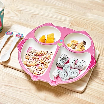 

Cute Baby Feeding Children Tablware Bowl Dish Easy Clean Colorful Bamboo Fiber Toddlers Feeding Supplies Separated Dinner Plate