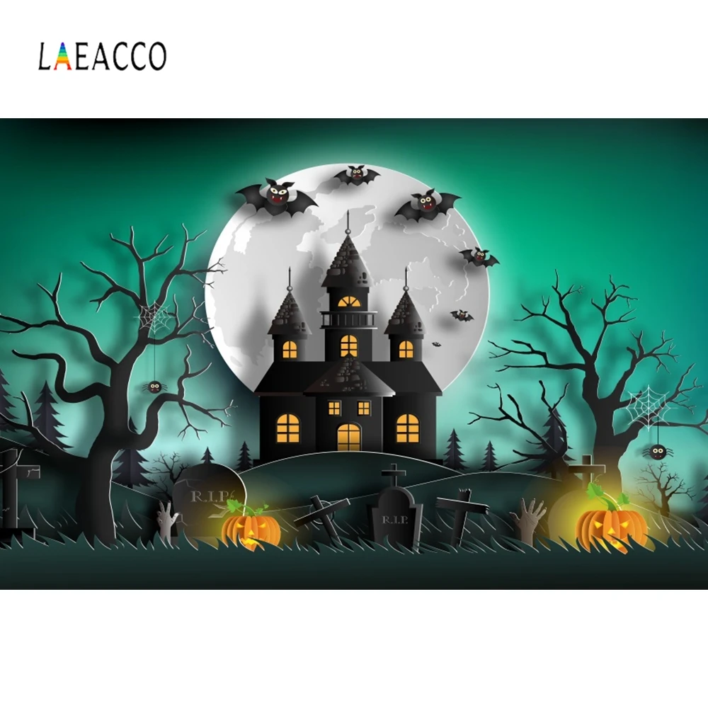 

Laeacco Halloween Moon Paper Pumpkin Lantern Photography Backdrops Personalized Party Photographic Backgrounds For Photo Studio