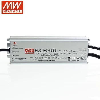 

MEAN WELL Dimmable LED driver HLG-100H-36B 36V Dimming Power Supply 110V/220VAC to 36V DC 2.65A 96W waterproof IP67 Transformer