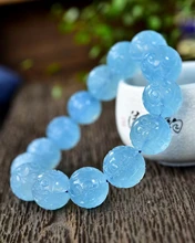 

Genuine Natural Blue Aquamarine Clear Round Beads Bracelet 17.3mm Women Brazil Stretch Crystal Brazil Bracelet Jewelry AAAAA