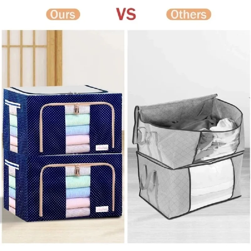 Oxford Fabric Clothing Storage Box with Steel Frame Folding Bag Clear Window Zipper for Clothes Bed Sheets Blanket with Handles 6