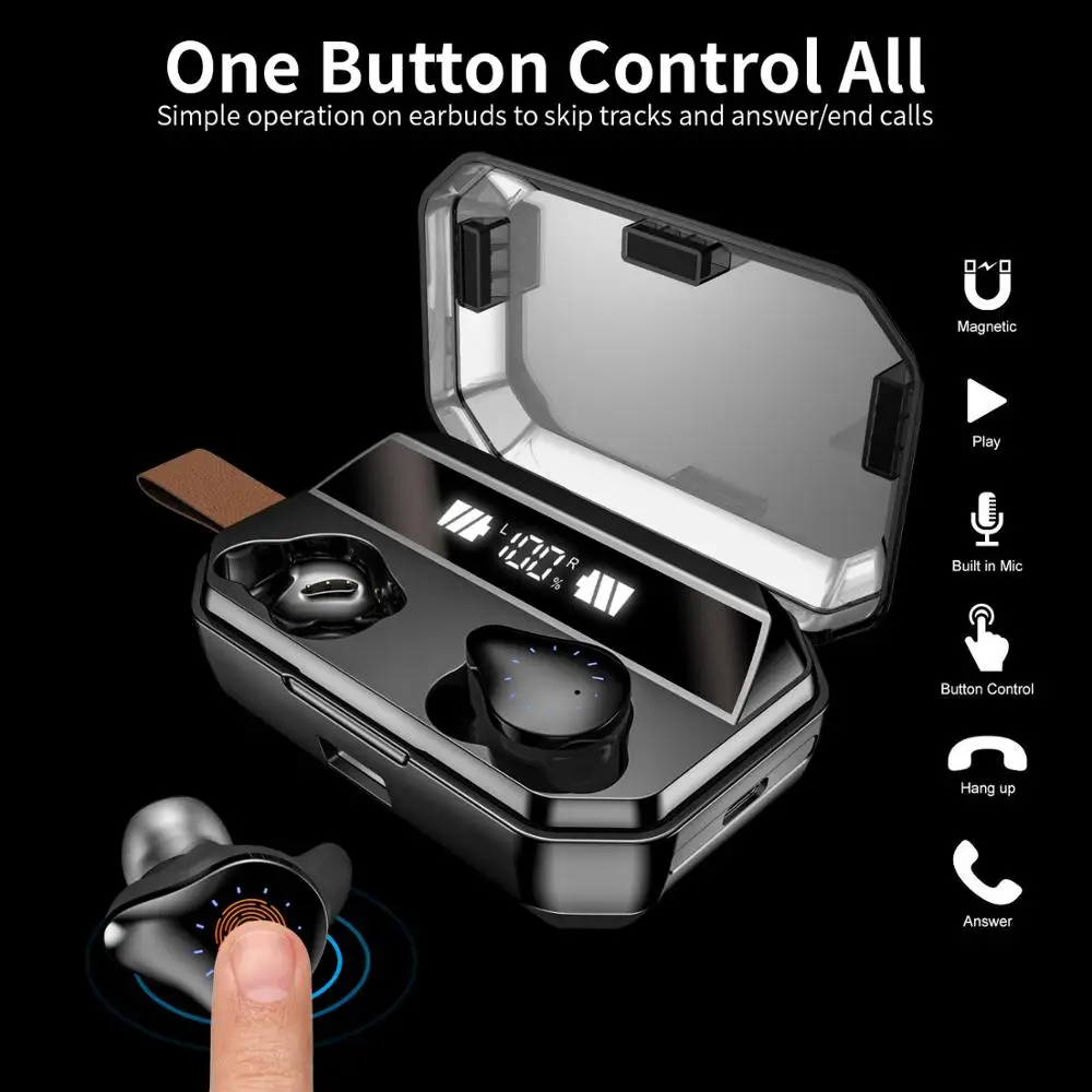TWS беспроводные наушники Bluetooth 5,0, наушники с дисплеем питания и кнопкой управления, спортивные стерео беспроводные наушники 8000 мАч, зарядная коробка