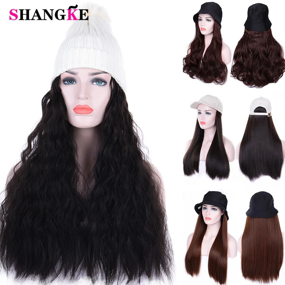 

Baseball Cap With Straight Blonde Elastic Knit Hat Wigs For Women Female Heat Resistant Fiber Pixie Cut synthetic long Wig