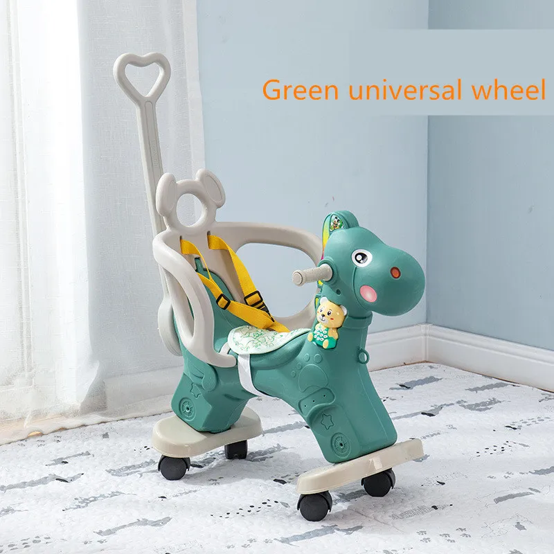 Детская музыкальная лошадка, качалка, пластиковое шарнирное колесо, большая задняя тележка, детское многофункциональное кресло-качалка, троянская игрушка