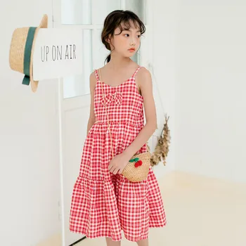 

YourSeason Summer Cute Bow Girls Brief Dresses New 2020 Teen Kids Plaid Sling Dress Baby Girl Princess Loose Beach Clothes