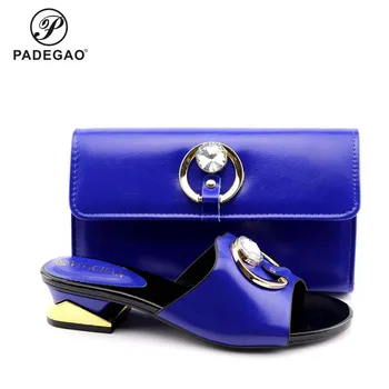 

2020 Elegant New Coming Cofortable Blue Color Shoes And Bag To Match Set African Low Heels Party Shoes And Bag Set For Wedding