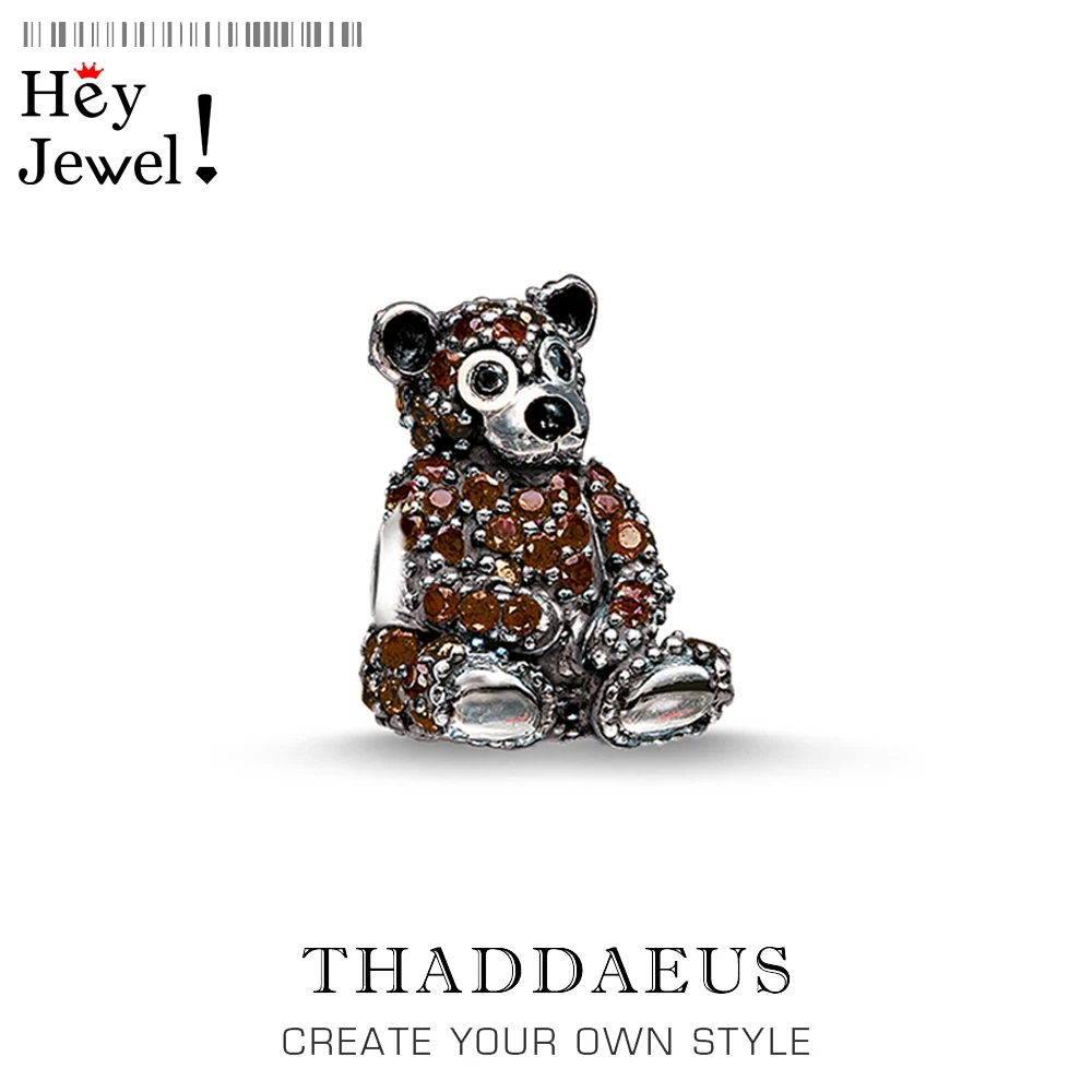 

Beads Brown Teddy Bear, Silver & Rhinestone Beads Fits Bracelet Thomas Jewelry Thanksgiving Gift For Women & Men