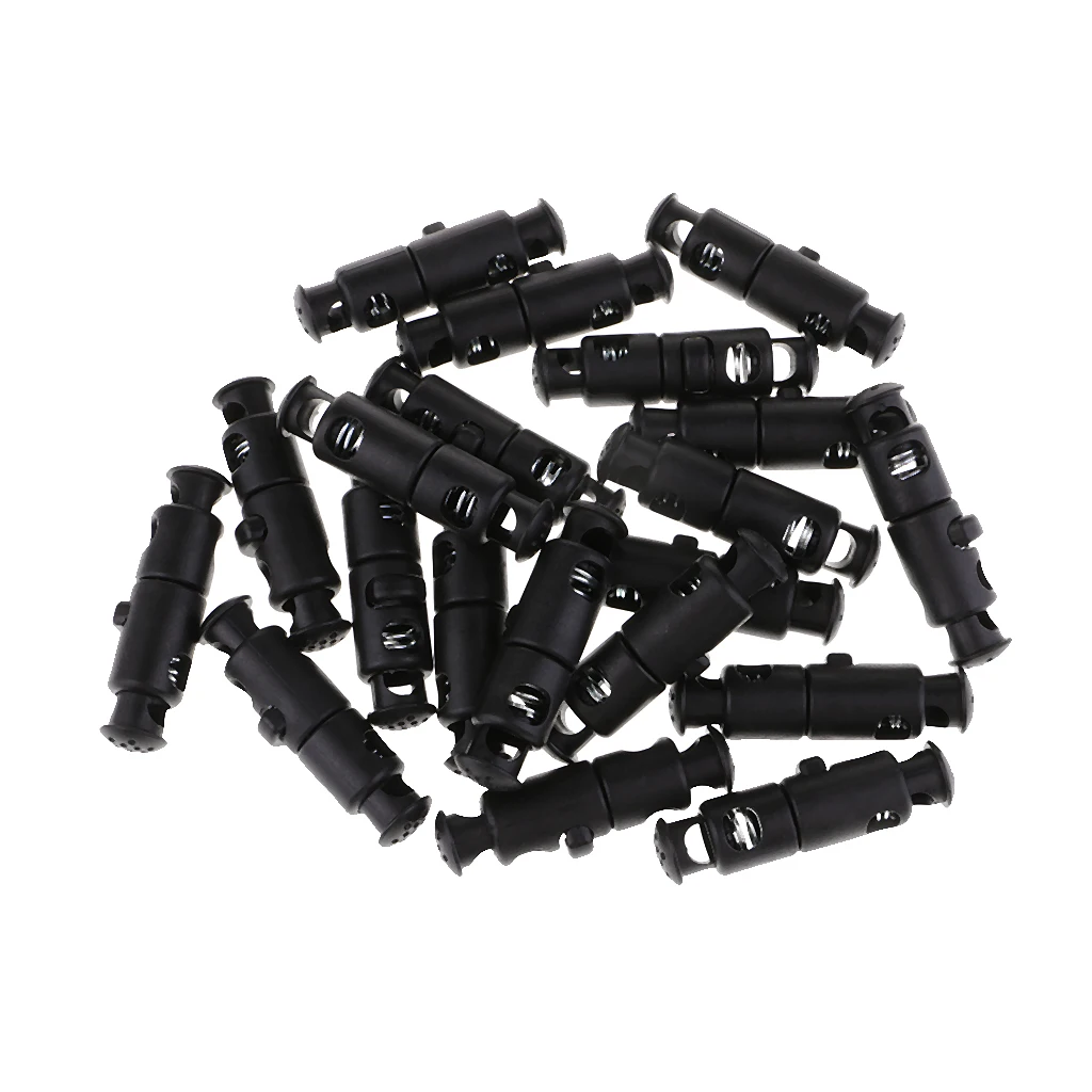 20 Pieces Plastic Dual Head Drawstring Toggle Spring Stopper String Cord Locks 50x12mm