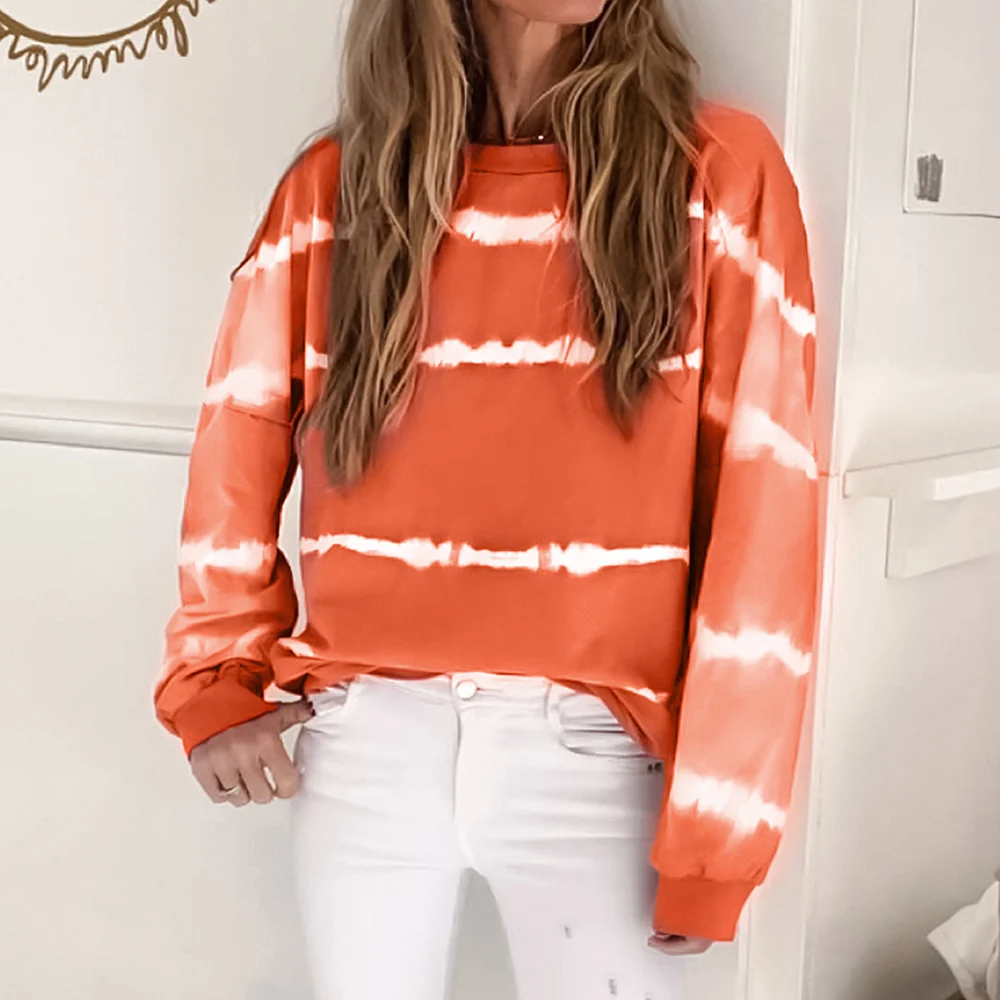 

Women Pullover Sweatshirt Gradient Long Sleeve O Neck Hoodie Tops For Lady Autumn Multi-colors Female Striped Sweatshirts D30