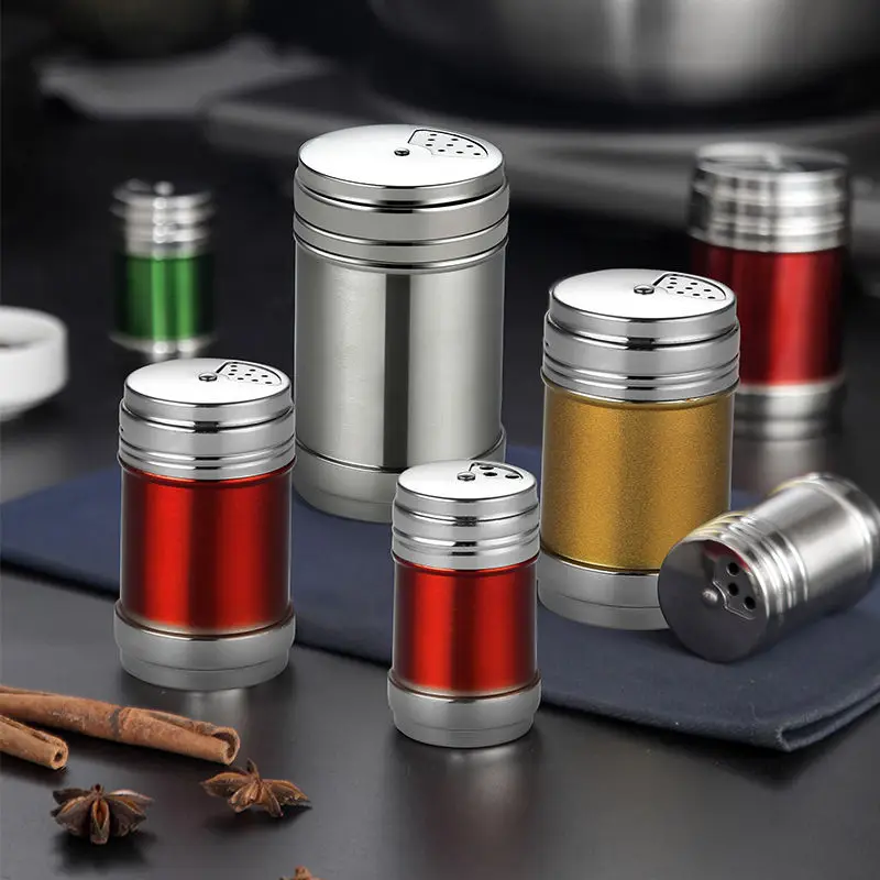 Stainless Steel Spice Jar Rotating Cover Barbecue Salt Sugar Bottle Shaker Pepper Seasoning Can Home Kitchen Cooking Gadgets seasoning jar,salt shaker,spices bottle,salt pepper shakers