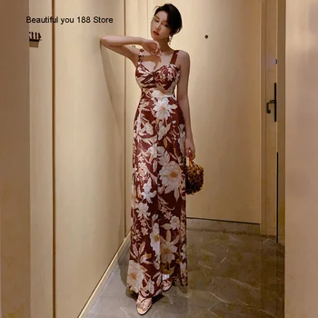 

new 2020 women's Summer printed straps jumpsuit wide leg pants jumpsuit