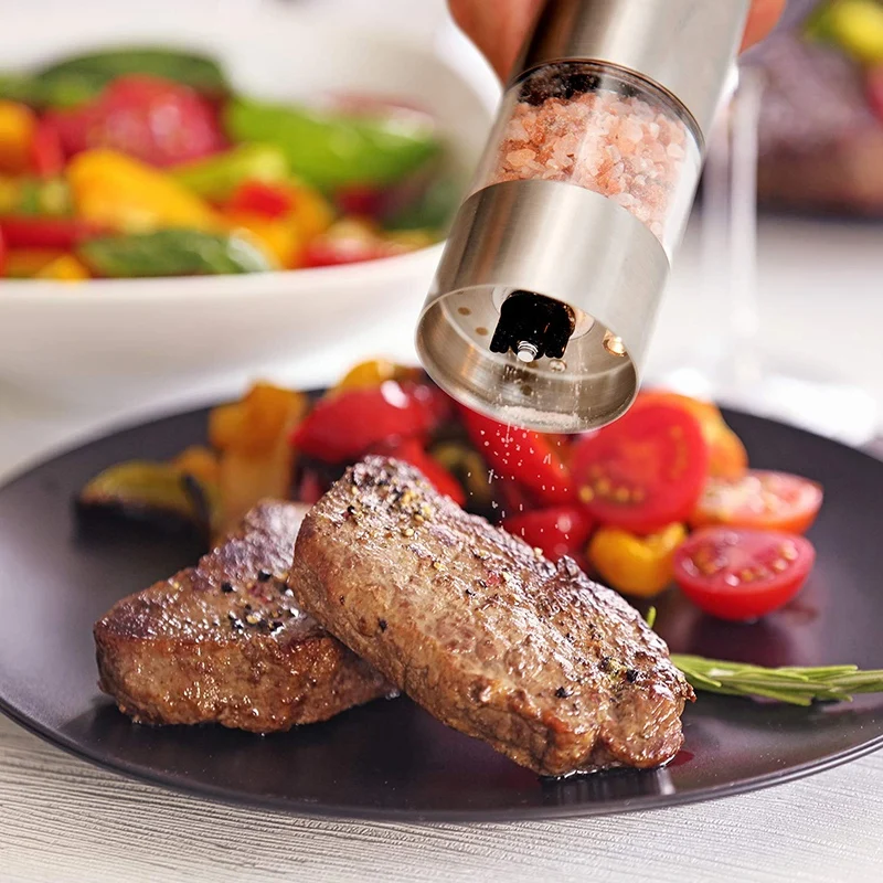  Electric Salt and Pepper Grinder Set - Battery Operated Stainless Steel Refillable and Adjustable C