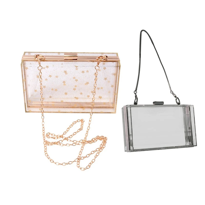 clear clutch bag with silver chain
