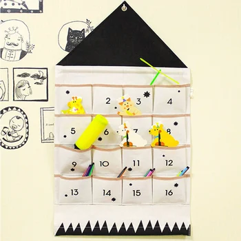 

16/24 Pockets Calendar Storage Bag Wall Hanging Alphanumeric Canvas Bag Portable P7Ding