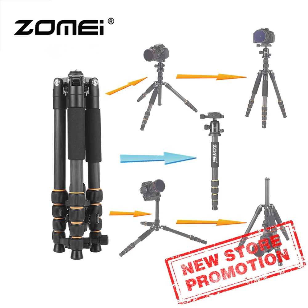 

Top quality Professional Q666C portable travel carbon fiber tripod Monopod&Ball head for DSLR SLR digital camera stand 155cm max