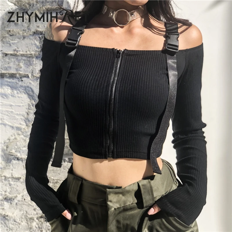 ZHYMIHRET сумка с пряжкой и вырезом лодочкой ребристые Топы для женщин длинным