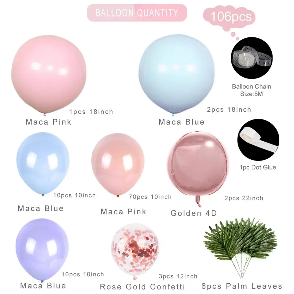 108pcs Balloon Воздушный шар гирлянда арочный комплект в белом и золотом с тропическими пальмовыми листьями зелени для детского душа украшения мальчик или девочка, свадьба - Цвет: 108pcs Balloon
