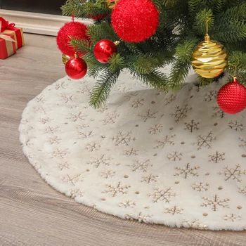 

90/120cm White Christmas Tree Skirt Base Faux Fur Xmas Ornaments Decor Floor Mat Home Party Supplies New Year Product