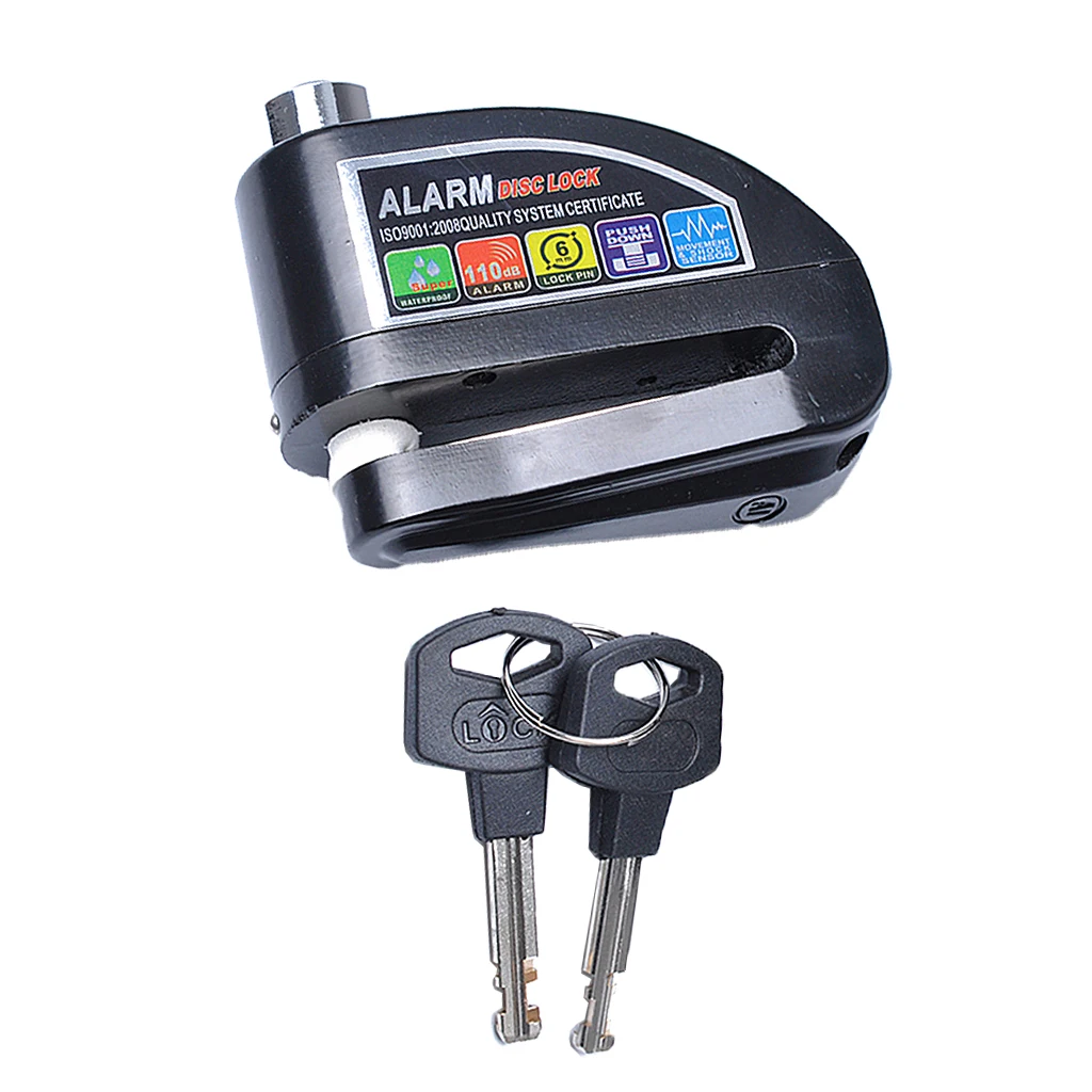 Security Anti Thief Wheel Disc Brake Lock with Alarm 110dB Alarming System for Motorbike Motorcycle Scooter - Black