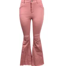 Новинка, женские летние рваные длинные джинсовые штаны с высокой талией на молнии, хип-хоп Уличная одежда, длинные джинсы штаны GLA3109