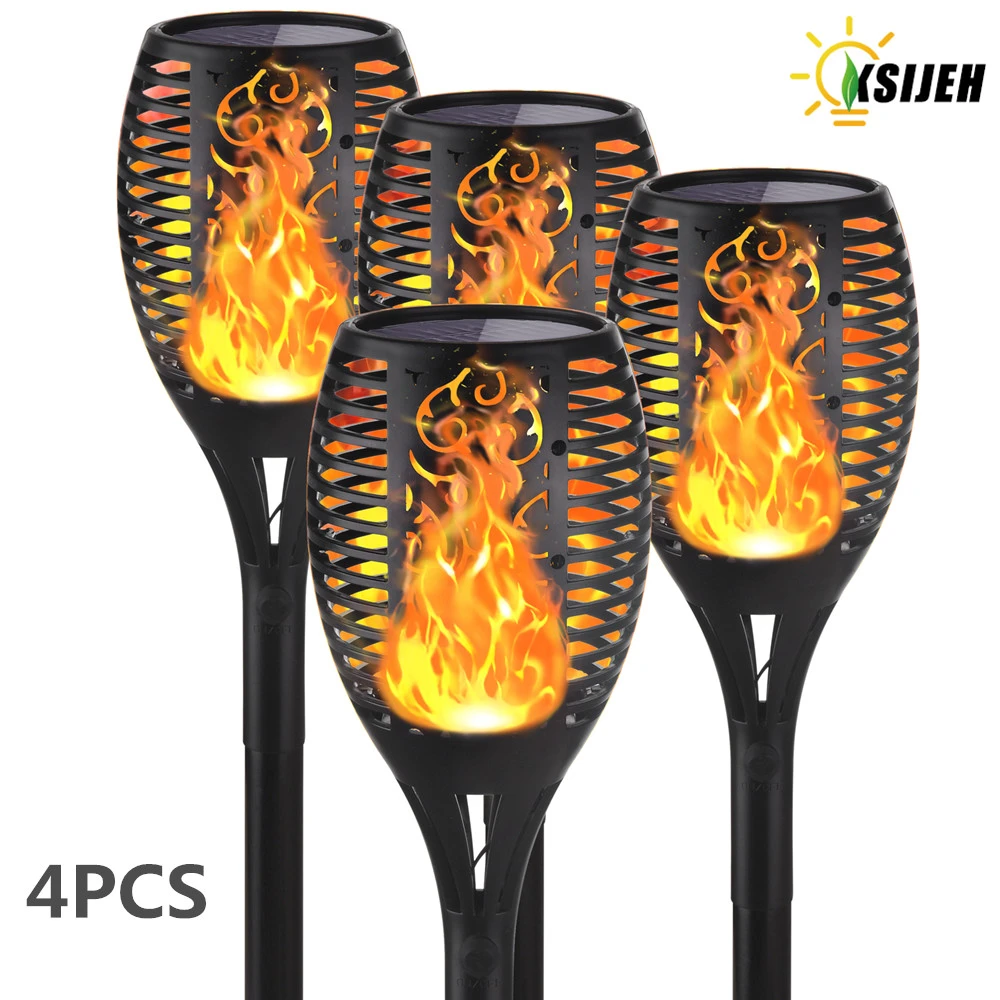 4PCS Solar Flame Torch Light Flickering Waterproof Garden Decor Landscape Lawn Lamp Solar Led Light Outdoor Dropshopping solar powered fairy lights