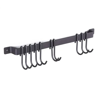 

Wall Mount Pot Rack,435mm Industrial Hanging Rail Kitchen Utensils Hanger Organiser,Lid Holder,with 10x S Hooks,Black