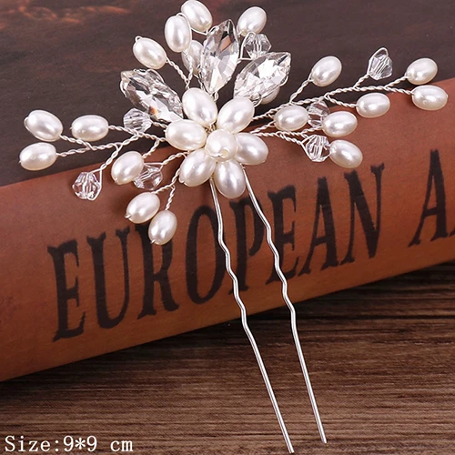 Bridal Hairpins Wedding Hair Accessories Tiara Pearl Rhinestone Flower Bridal Headpiece Wedding Hair Pins For Women Hair Jewelry Silver