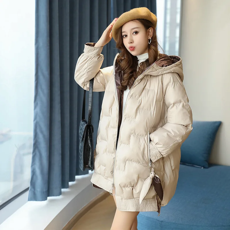 

Korean-style Casual Women's Mid-length Hooded Cotton-padded Clothes Loose Cotton Coat A- line down Coat Cotton-padded Jacket Mix