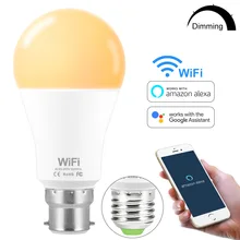 E27 B22 WiFi умный светодиодный лампочка с регулируемой яркостью Wi-Fi, Светодиодная лампа 15 Вт приложение дистанционное управление функция времени работает с Amazon Alexa Google Home