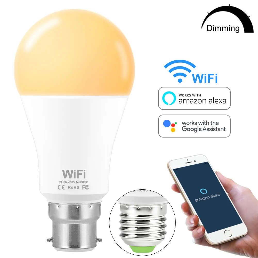 

E27 B22 WiFi Smart LED Light Bulb Dimmable Wifi Led Lamp 15W APP Remote Control Time Function Work With Amazon Alexa Google Home