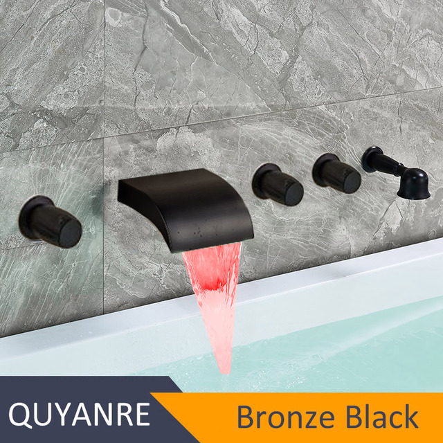 Wall Mounted Blackend LED Waterfall Bathtub Faucet Widespread Tub Sink Faucet With Handshower Bathroom Shower Faucet Tap