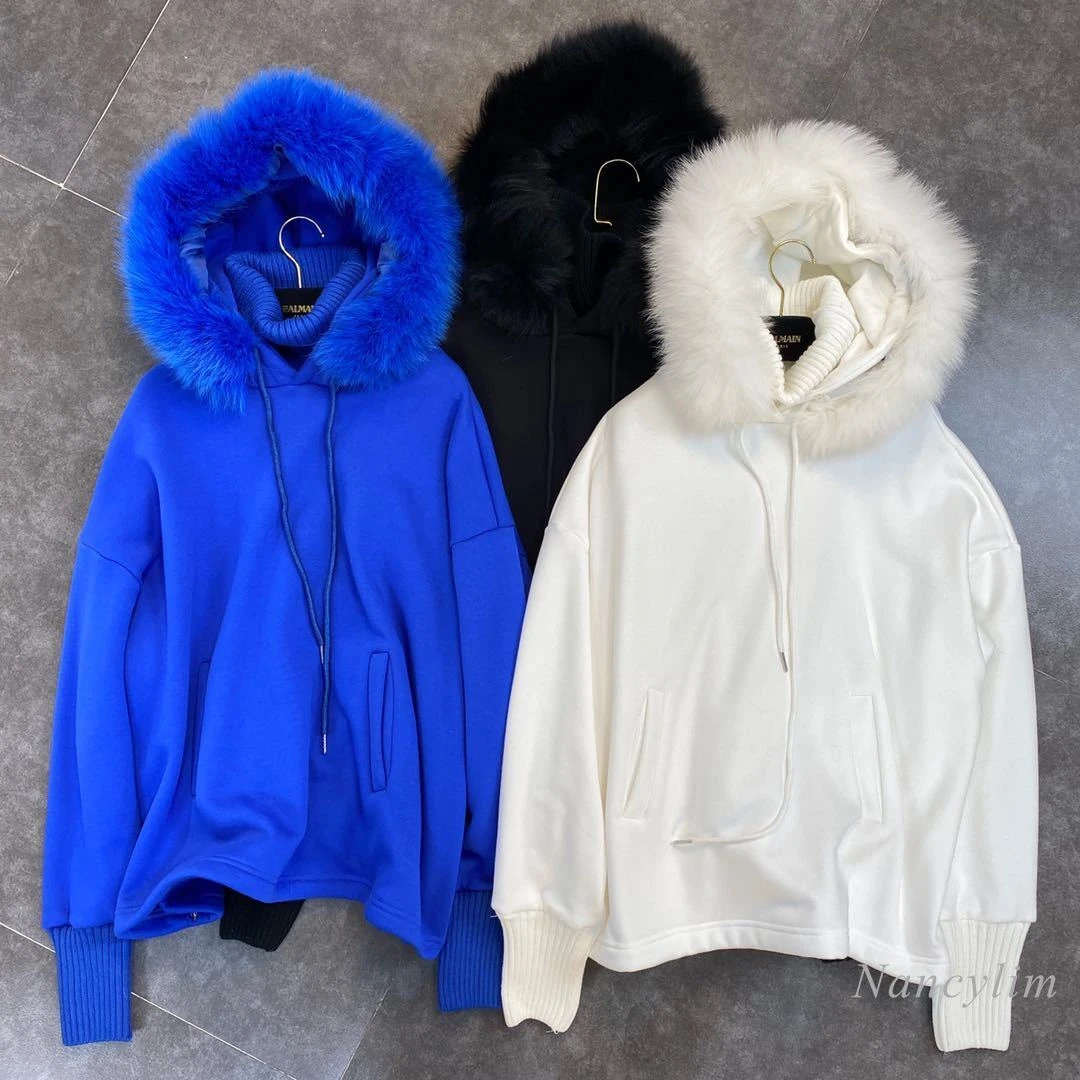 blue hoodie with fur hood