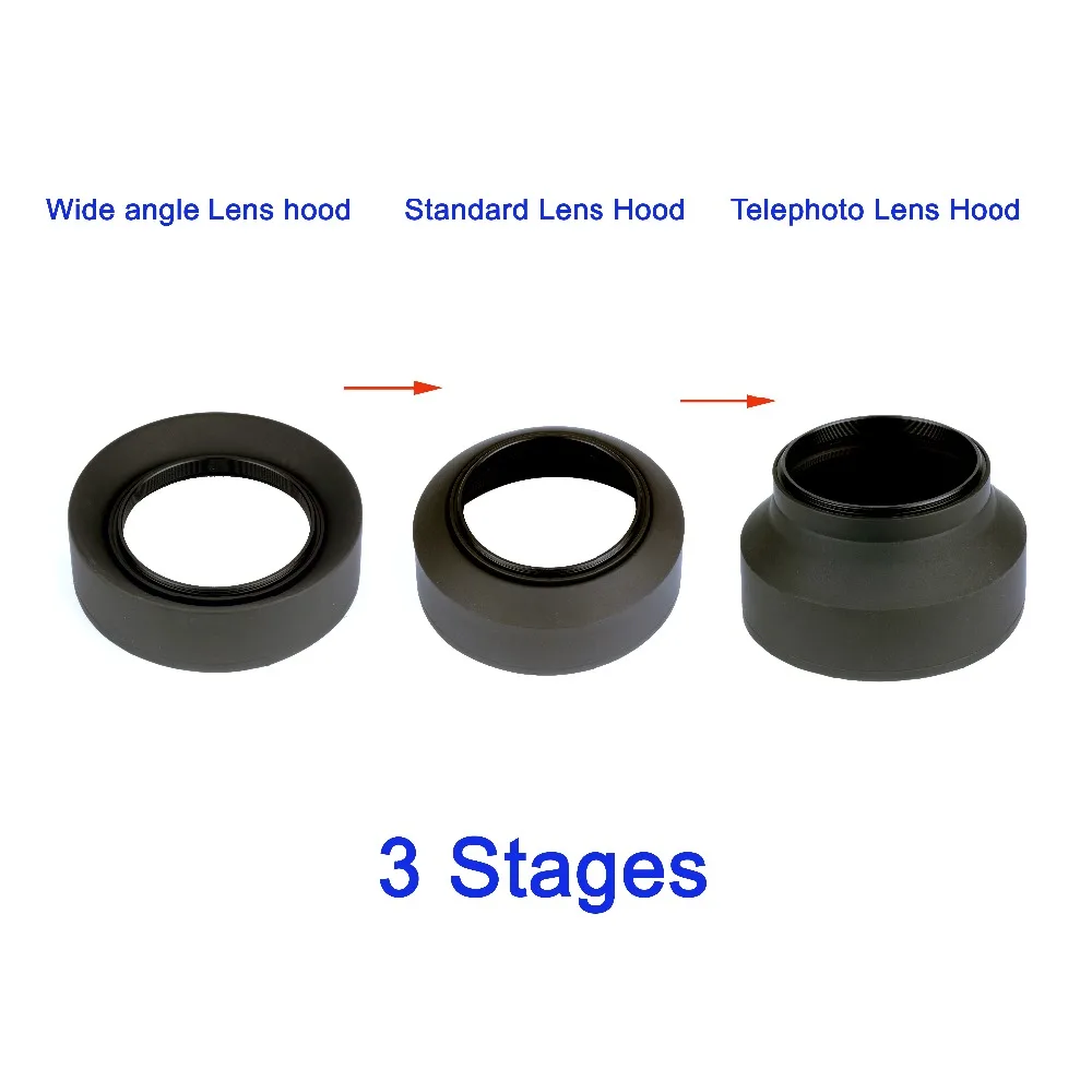 WTIANYA 3 в 1 Резиновая бленда объектива Tele широкоугольный стандарт 52 мм 58 мм 55 мм 62 мм 67 мм 72 мм 77 мм для Canon Nikon sony