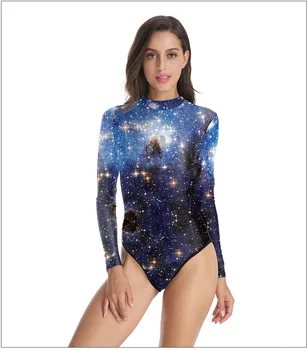 

10pcs/lot 2020 New 3D Printed Long-Sleeved Swimwear Women Colorful Starry Pattern One-piece Triangle Swimsuit Bodysuit B120-003
