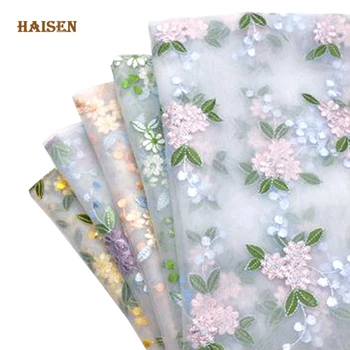 

New Small Fresh Floral Lace Mesh Embroidered Fabric Cloth DIY Sewing Handmade,Wedding Party Craft Girl Dress Decoration Material