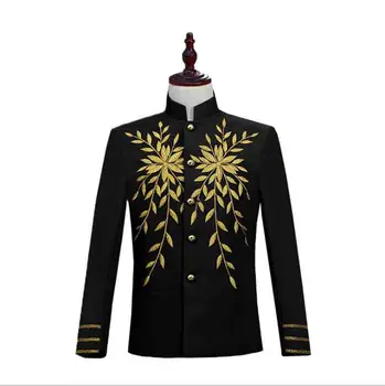 

Men's Vintage Jackets Chinese Style Red Black White Embroidery Stand-Collar Slim Fit Coat Top Costume For Men Plus Size XL
