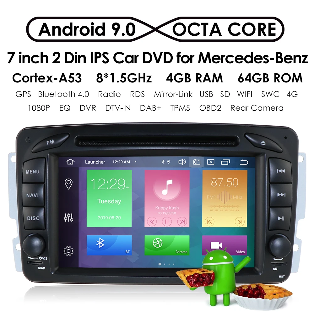 4 ГБ ОЗУ 64 Гб ПЗУ 8 ядерный Android 9,0 2din автомобильный dvd-плеер для Mercedes Benz CLK W209 W203 W463 W208 Wifi 4G gps Bluetooth радиоприемник gps