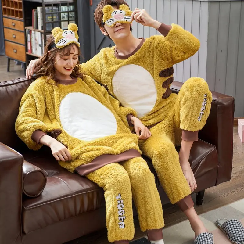 

Kee Shing 2803 # Winter Couples Pajamas Korean-style Cute Pullover Cartoon 280 Grams Long Velvet Send Eye Patch