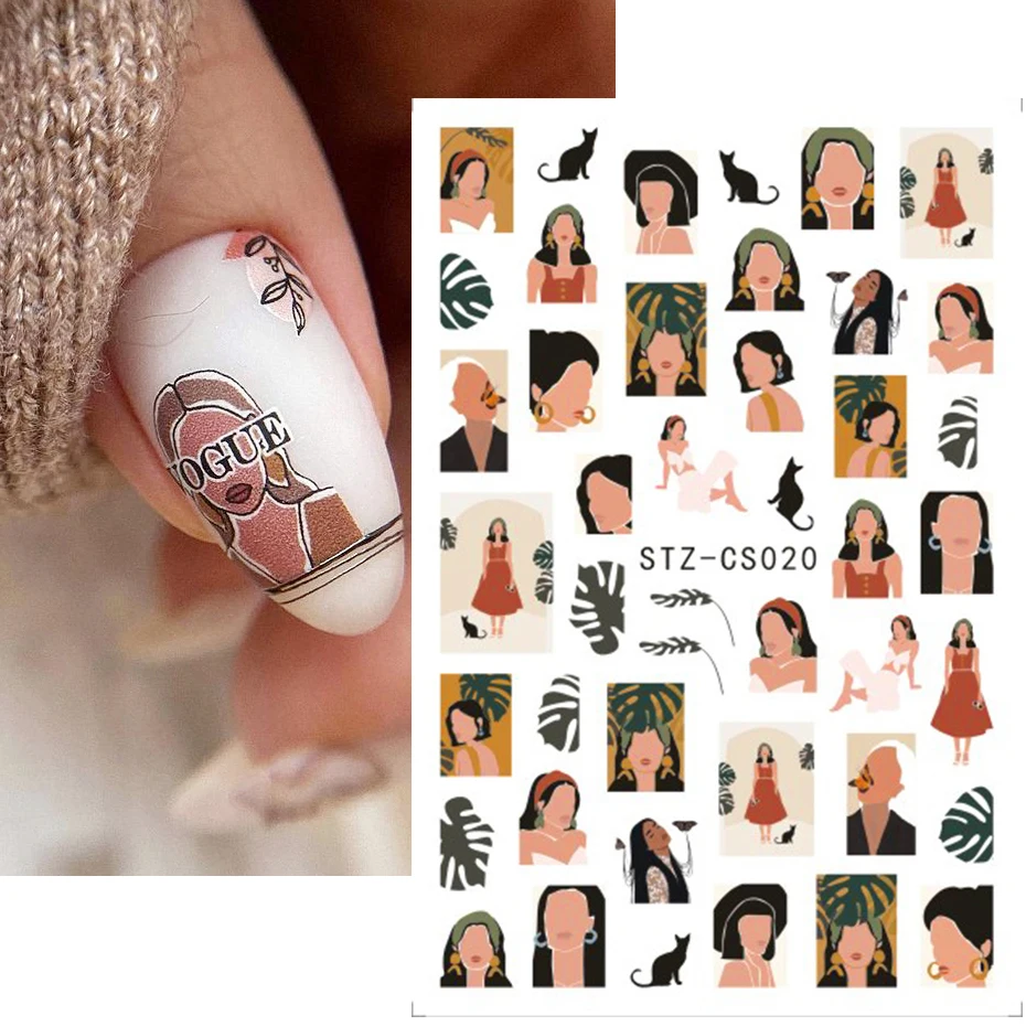 Fashion Nail Sticker Geometric Abstract Line Nails Inspired Decals Art 3D Adhesive Sliders Manicure Accessory LASTZCS12-31