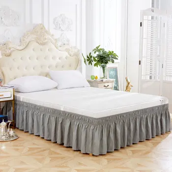 

Elastic Bed Bedding Solid Color Bed Shirt Practical Bed Pleated Skirt Creative Bed Sheet Grey